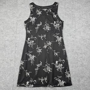 Vintage Byer Too Dress Womens Medium Black Floral Mini 90s Whimsigoth Dark Prep